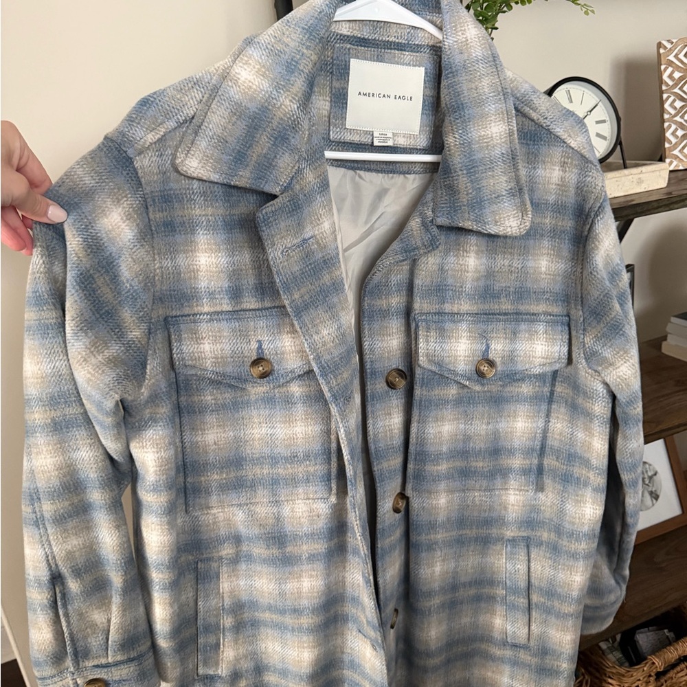 American Eagle Light Blue Plaid Shacket